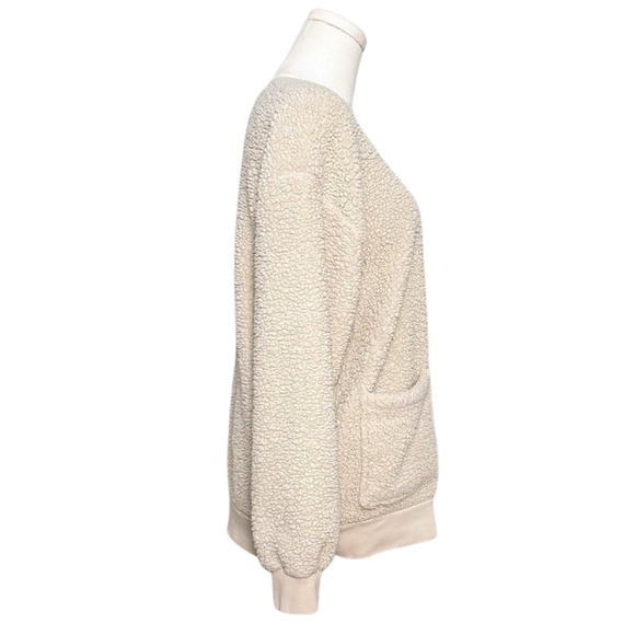 PJ Salvage Cream Oatmeal Sherpa Button Front Cardigan XS Small "Peace Love Hope" - Picture 2 of 7